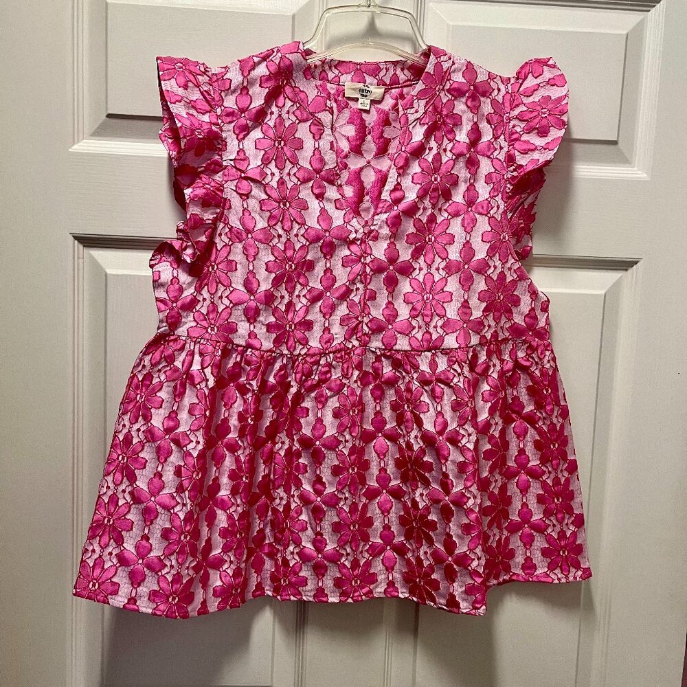 entro Pink and white embroidered top Size Large